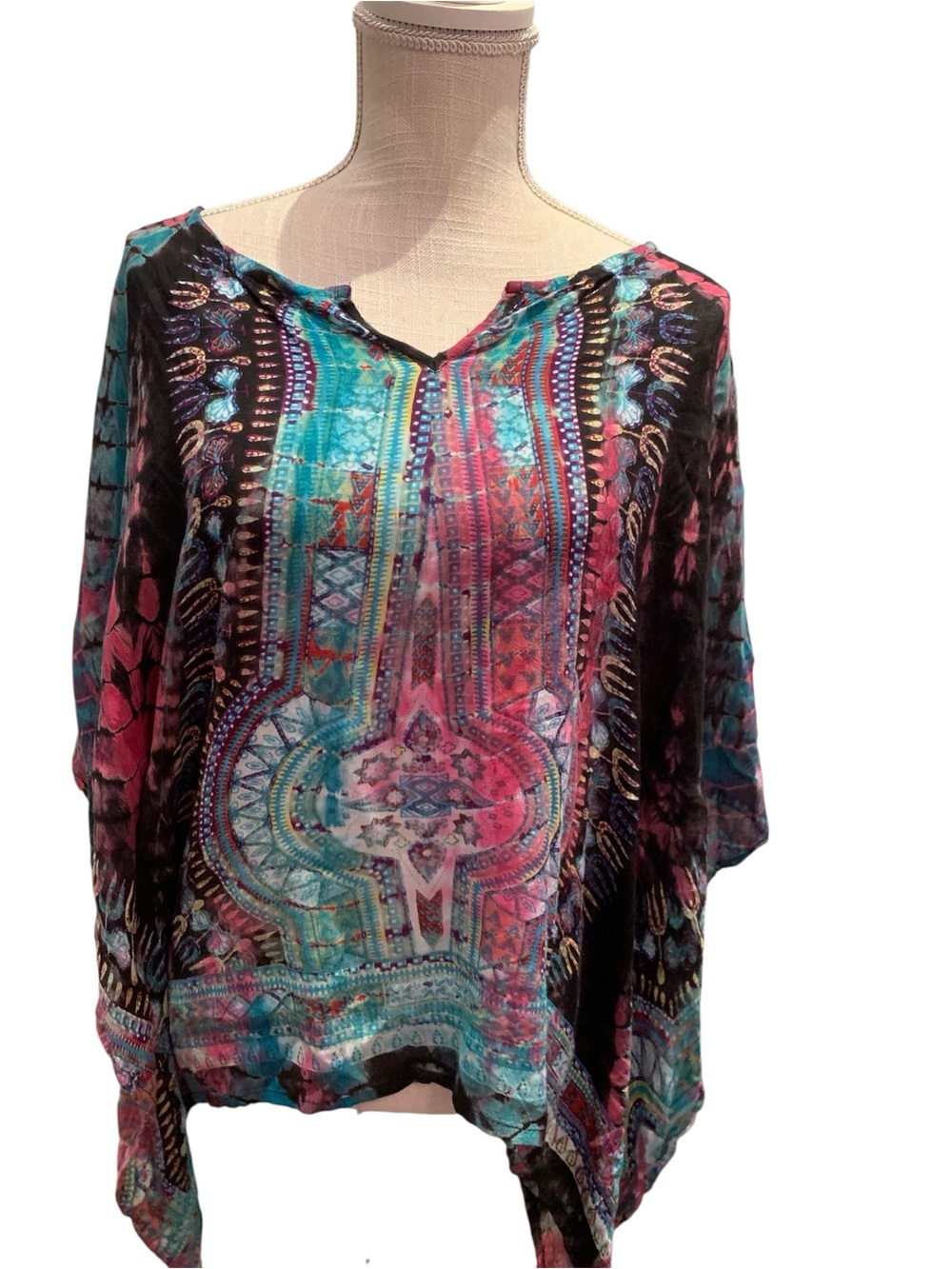 VIBRANT TRIBAL-INSPIRED KAFTAN/COVER UP. EXCELLENT CONDITION! - Picture 2 of 6